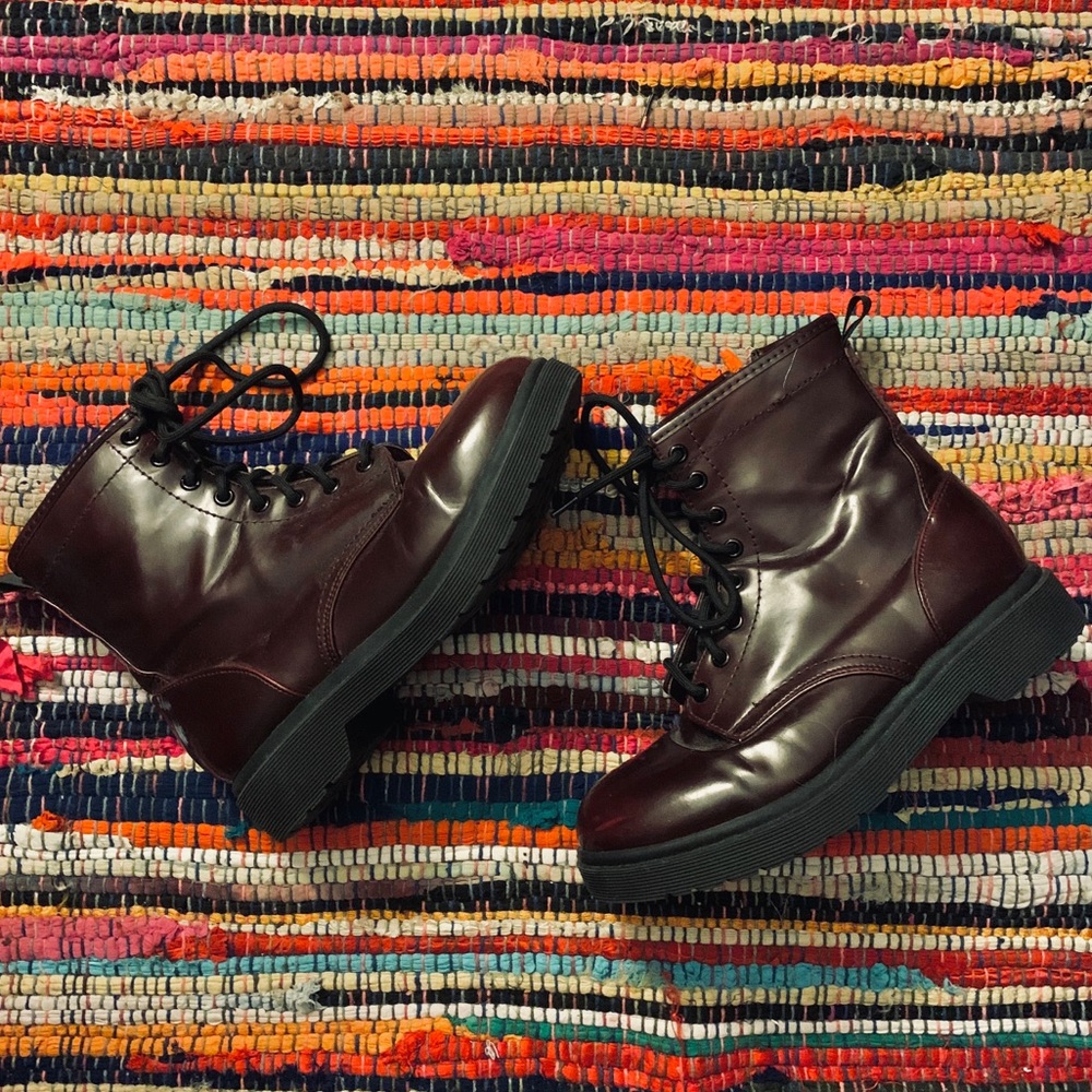 target merona oxblood patent leather combat boots